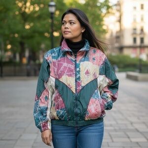 East West Vintage windbreaker colorful Pink, Green, White, Peach Size: M